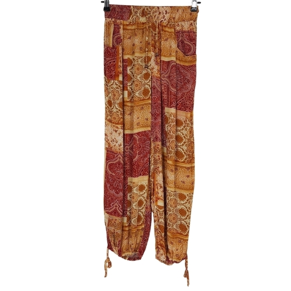 Christian Siriano Pants - Christian Siriano Jogger Pants Orange Floral Patchwork High Rise Pull On Small